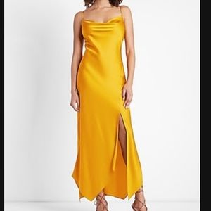 Express Satin Cowl Neck Asymmetrical Hem Maxi Slip Dress Yellow Size XS